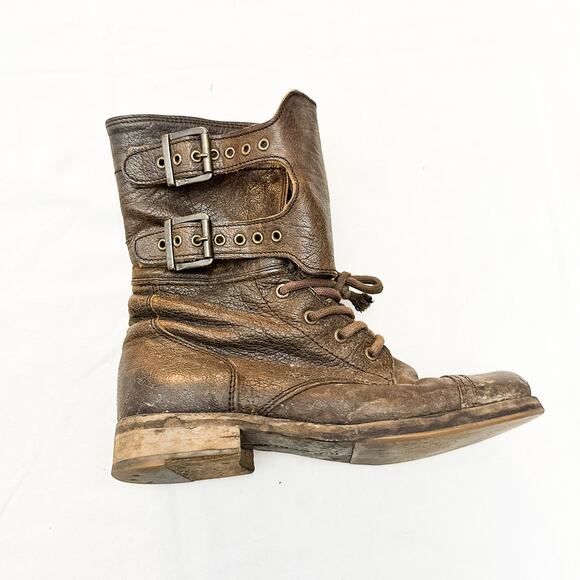 All Saints Combat Leather Dimisi Distressed Brown Boots Size 37 - Picture 6 of 6